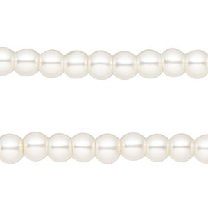 Bead, glass pearl, ivory, 5-6mm round. Sold per pkg of (2) 15-inch strands, approximately 140 beads.