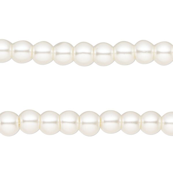 Bead, glass pearl, ivory, 5-6mm round. Sold per pkg of (2) 15-inch strands, approximately 140 beads. image number 0
