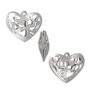 Charm, stainless steel, 18x15mm double-sided domed heart with textured cut-out fancy design. Sold per pkg of 6.