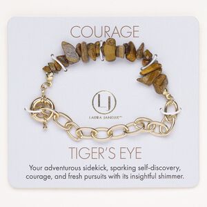 Bracelet steel tigereye 1pk springring clasp, gold finish natural 7 inch