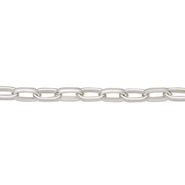 Chain, silver-plated steel, 4mm paperclip. Sold per pkg of 5 feet. image number 0