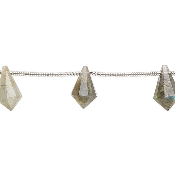 Labradorite 1pkg10, hand-cut top-drilled faceted point bead natural 10x5mm-12x6mm image number 0