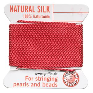 Thread, Griffin, silk, red, size #14. Sold per 2-meter card (approximately 78 inches).