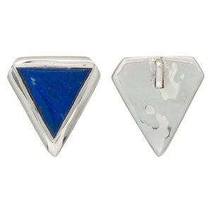 Pendant, lapis lazuli (natural) and sterling silver, 41x41x3mm triangle. Sold individually.