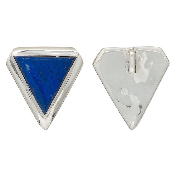 Pendant, lapis lazuli (natural) and sterling silver, 41x41x3mm triangle. Sold individually. image number 0