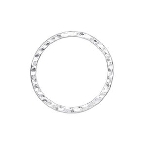 Component, silver-plated steel, 25mm double-sided hammered open round. Sold per pkg of 10.