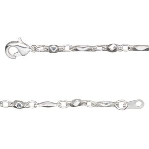 Chain 1pkg1 silver-plated bar & link, 3mm / lobster claw clasp, brass 24 inch