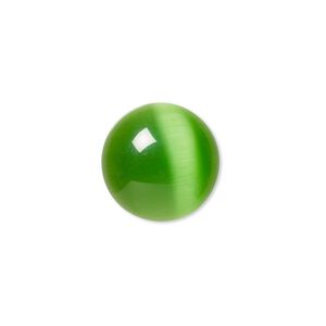 Cabochon, cat's eye glass (fiber optic glass), green, 16mm calibrated round, quality grade. Sold per pkg of 6.