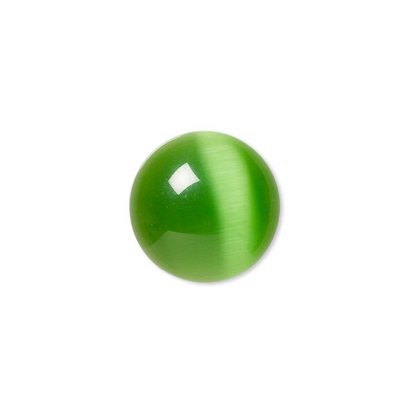 Cabochon, cat's eye glass (fiber optic glass), green, 16mm calibrated round, quality grade. Sold per pkg of 6. image number 0