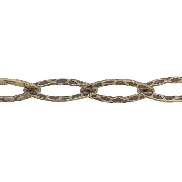 Chain, antique gold-plated brass, 8mm hammered marquise. Sold per pkg of 5 feet. image number 0