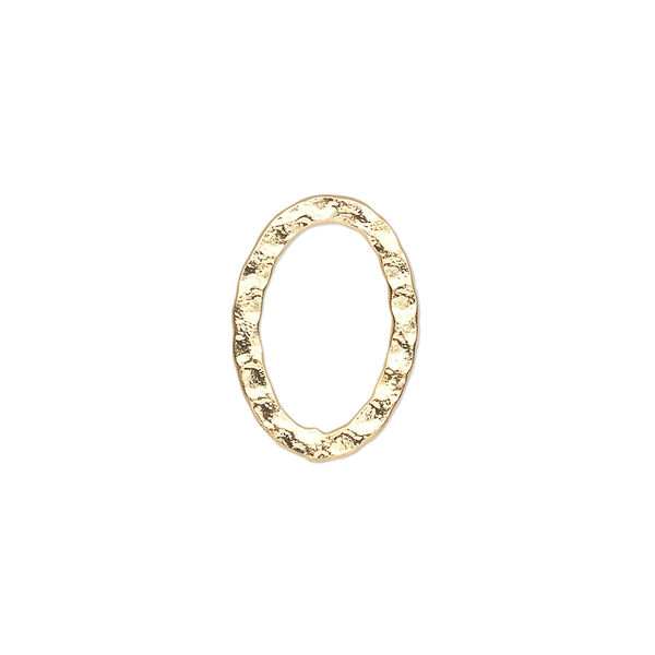 Component, gold-plated steel, 18x13mm double-sided hammered flat open oval. Sold per pkg of 12. image number 0
