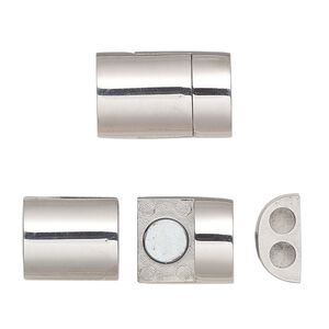 Clasp slide lock 1pkg1, 18x12mm domed rectangle / fits 3mm cord, stainless steel 1-strand