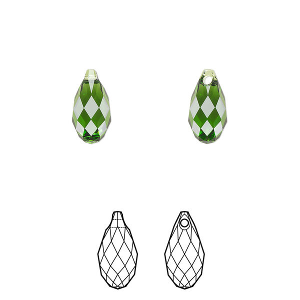 Briolette 2pk fern green, Crystal Passions® 11x5.5mm pendant drop 6010 image number 0