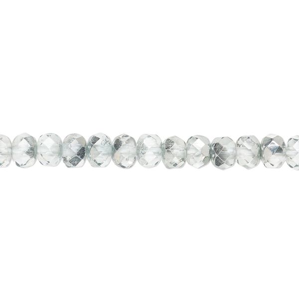 Bead, Czech fire-polished glass, icy teal, 5x4mm faceted rondelle. Sold per 15-1/2" to 16" strand. image number 0
