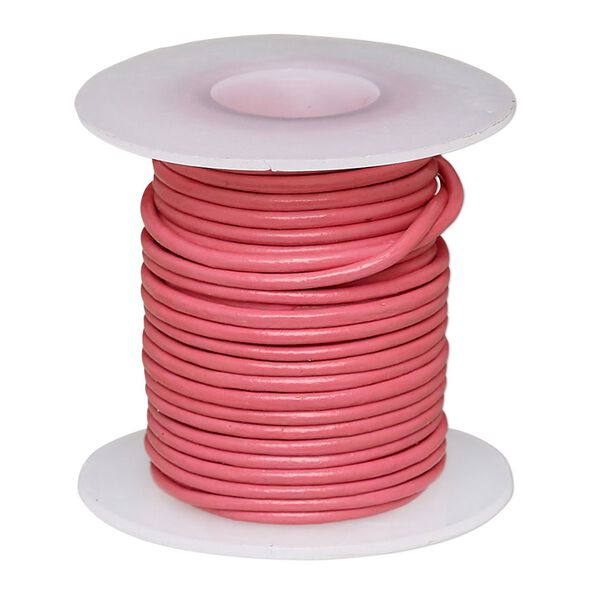 Cord, leather (dyed), pink, 1-1.2mm round. Sold per 5-yard spool. image number 0