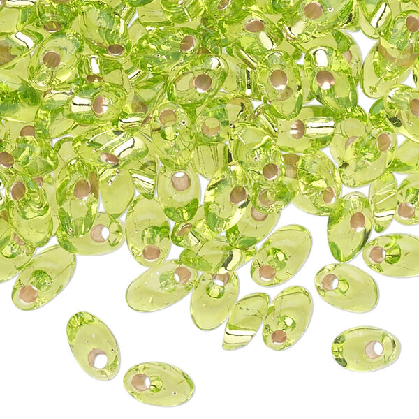 Seed bead, Miyuki, glass, pkg/250g, 7x4mm long magatama, transparent silver-lined lime green (LMA-14). image number 0