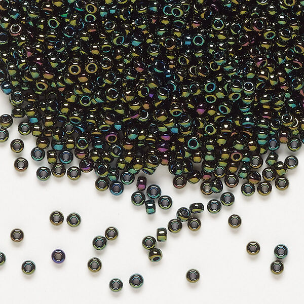 Seed bead, Miyuki, glass, pkg/25g, #11 rocaille, opaque metallic iris forest green (RR-453). image number 0