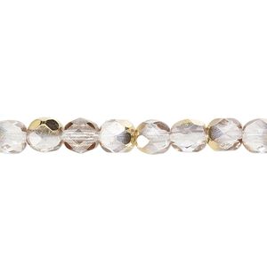 Bead, Czech fire-polished glass, clear and metallic 24Kt gold, 6mm faceted round. Sold per 15-1/2" to 16" strand.