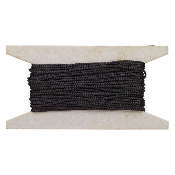 Cord, nylon, black, 1.5mm round. Sold per 25-foot card. image number 0