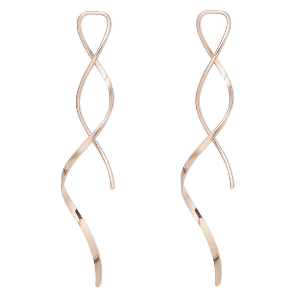 Ear wire, 14Kt rose gold-filled, 2-inch flat ribbon, 20 gauge. Sold per pair. image number 0