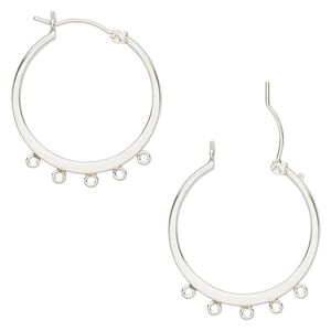 Earring hoop 1pkg2 sterling silver, 23mm flat round / 5 closed loop / latch-back, 1 pair
