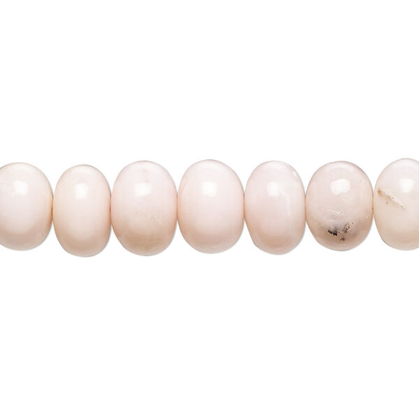 Bead, pink opal (natural), light to medium, 4x3mm-10x8mm graduated hand-cut rondelle with 0.4-1.4mm hole, B grade, Mohs hardness 5 to 6-1/2. Sold per 15-1/2" to 16" strand. image number 0