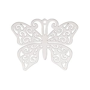 Focal, Lazer Lace&trade;, stainless steel, 32x25mm double-sided butterfly. Sold per pkg of 2.