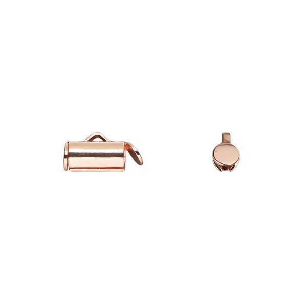 End bar, copper-plated brass, 10x4mm round tube with fold-in ends, 2.75-3mm inside diameter. Sold per pkg of 10. image number 0