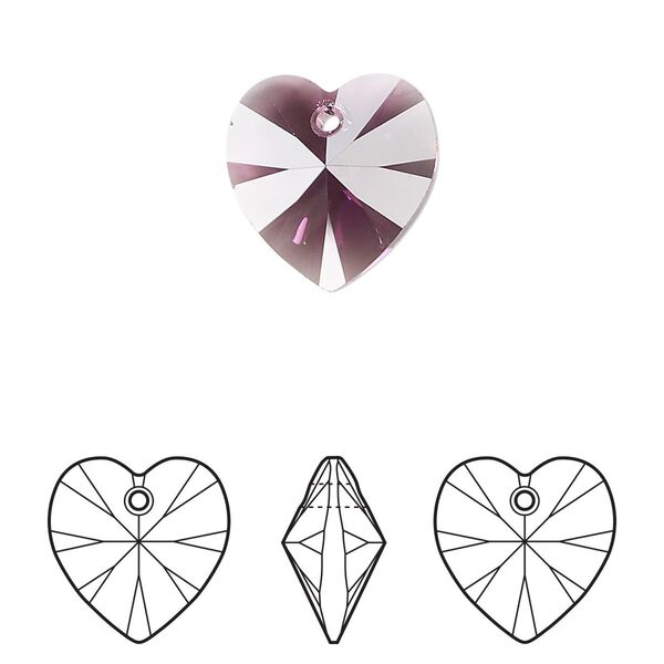 Drop 144pk amethyst, Swarovski® 14mm pendant heart 6228 image number 0