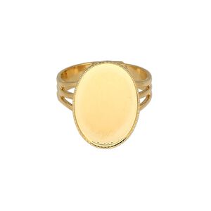 Ring, gold-plated brass, 19x14mm with 18x13mm oval setting, adjustable from size 7-10. Sold per pkg of 6.
