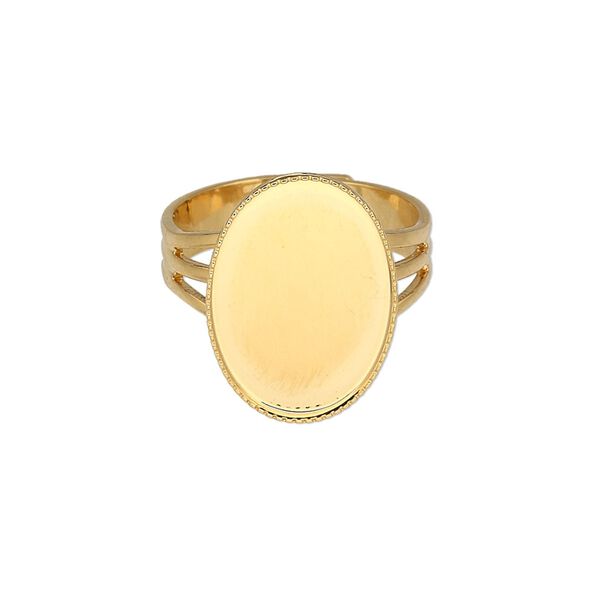 Ring, gold-plated brass, 19x14mm with 18x13mm oval setting, adjustable from size 7-10. Sold per pkg of 6. image number 0