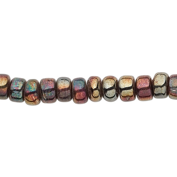 Bead, glass, oil slick, 6x5mm-7x6mm crow. Sold per pkg of (2) 15-1/2" to 16" strands. image number 0