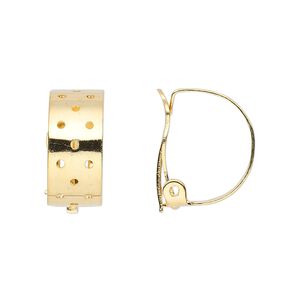 Earring clip-on 1pkg10 gold-plated, 18x8mm perforated hoop, steel / brass 5 pair