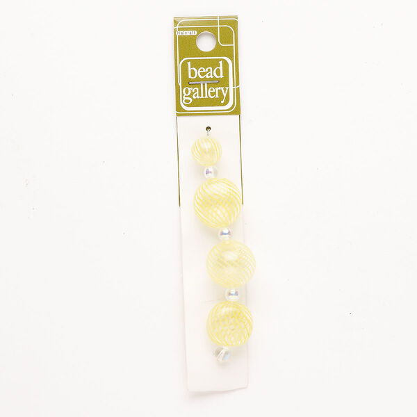 Bead 1pkg4 handblown glass, 12-20mm mixed shapes / line design, assortment translucent and transparent clear / yellow image number 0