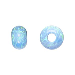 Bead, Dione®, "opal" (silica and epoxy) (man-made), light blue, 14x9mm rondelle. Sold individually.