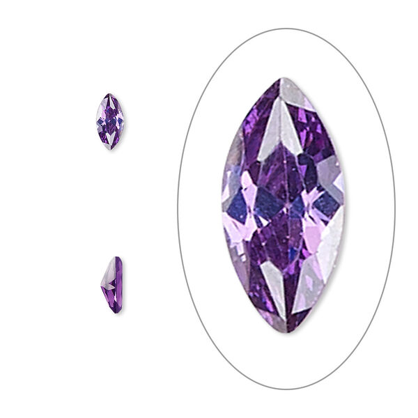 Gem, cubic zirconia, amethyst purple, 6x3mm faceted marquise, Mohs hardness 8-1/2. Sold per pkg of 5. image number 0
