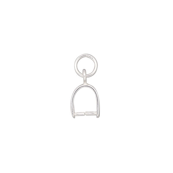 Bail, ice-pick, sterling silver, 9x7mm with 6mm grip length and 6mm closed jump ring. Sold individually. image number 1