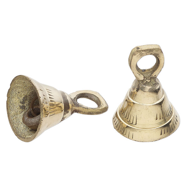 Bell, brass, 1-1/2 inch bell with 3-tiered line design and clapper. Sold per pkg of 2. image number 0