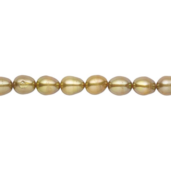 Pearl, cultured freshwater (dyed), olive green, 5x3mm-6x4mm rice with 0.4-0.6mm hole, D grade, Mohs hardness 2-1/2 to 4. Sold per 15-inch strand. image number 0