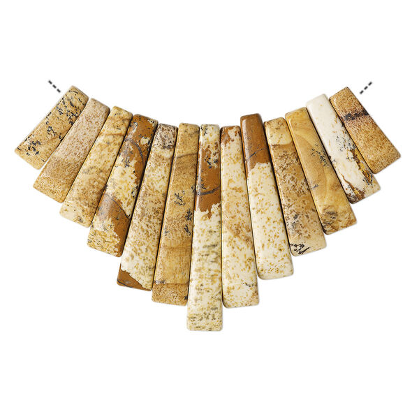 Focal, picture jasper (natural), 10-29mm graduated mini-fan, B grade, Mohs hardness 6-1/2 to 7. Sold per 13-piece set. image number 0