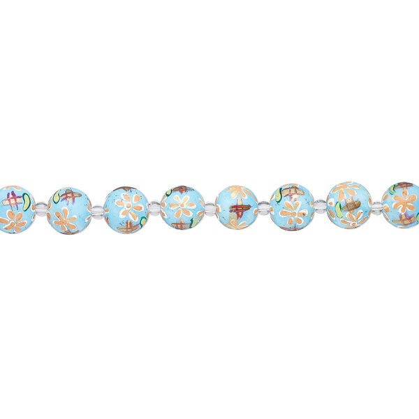 Bead, glass 1pkg8, multicolored, 14mm round with hand-painted flower. image number 1