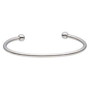 Bracelet, cuff, stainless steel, 3mm wide oval with 6mm twist-off bead ends, 2-1/2 inch inside diameter. Sold individually.