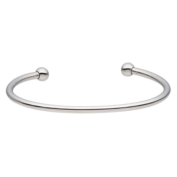Bracelet, cuff, stainless steel, 3mm wide oval with 6mm twist-off bead ends, 2-1/2 inch inside diameter. Sold individually. image number 0