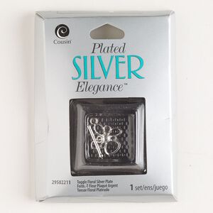 Clasp toggle 1pkg1 "pewter" (zinc alloy), 17mm flower, silver-finished 1-strand