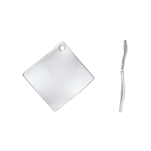 Drop, silver-plated steel, 20x20mm wavy diamond. Sold per pkg of 10. image number 0