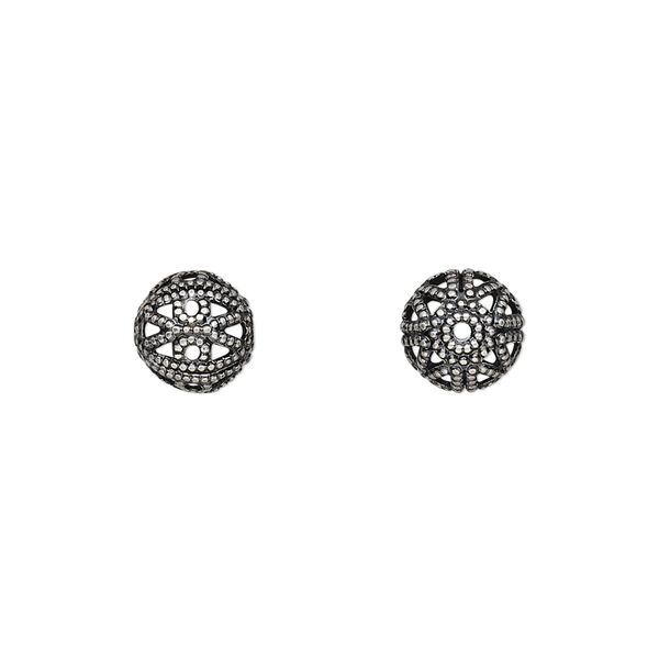 Bead, antique silver-plated brass, 8mm filigree round. Sold per pkg of 10. image number 0