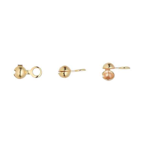 Bead tip, gold-plated brass, 7x3mm side clamp-on with closed loop. Sold per pkg of 100. image number 0