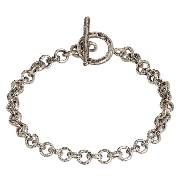 Bracelet, Create Compliments®, antiqued sterling silver, 4.5mm engraved rolo, 6-1/2 inches with toggle clasp. Sold individually. image number 0