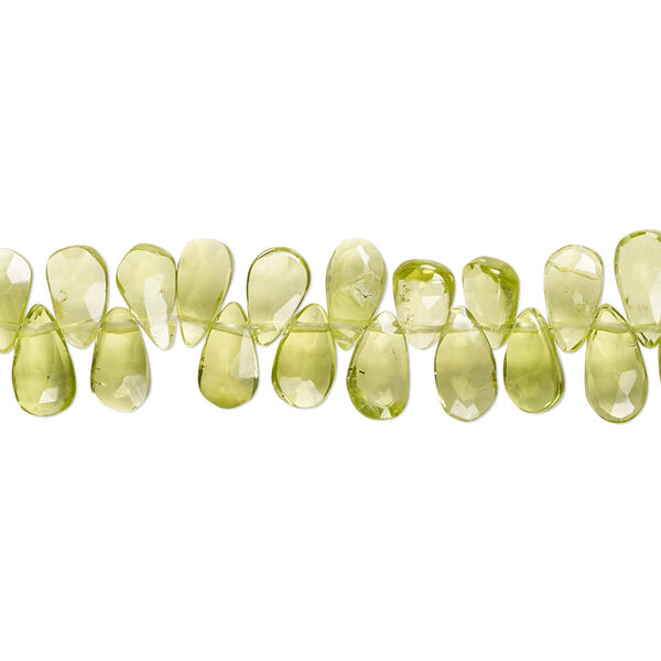 Peridot 1pkg1, hand-cut top-drilled faceted puffed teardrop bead natural B+ grade, 9 inch 7x4mm-8x5mm image number 0