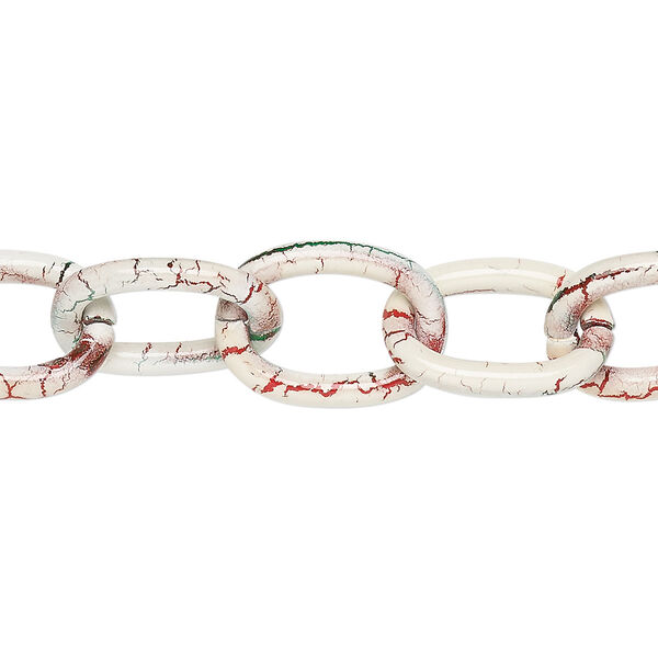 Chain, aluminum, crackled white / green / red, 12mm cable. Sold per pkg of 24 inches. image number 0